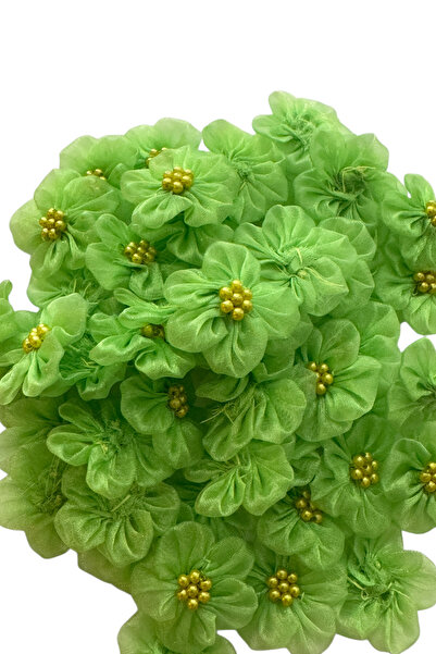 Kalben Kumaş زهرة اصطناعية من الأورجانزا مصنوعة يدويًا باللون الأخضر مقاس 3 س...