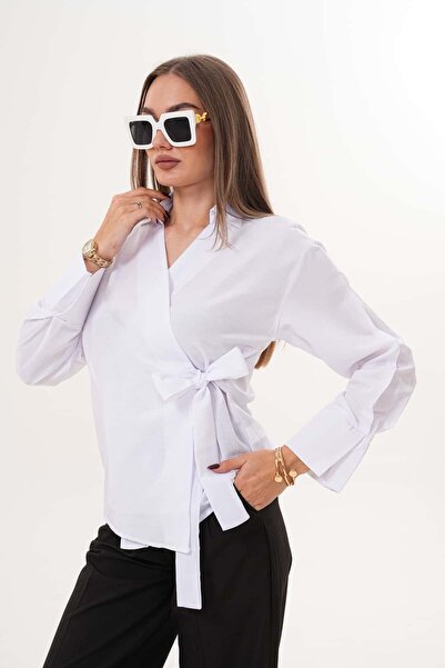 Laressi Flat-Front Kimono Shirt with Tie Front