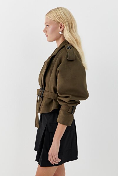 MARKALİSTE Σουέντ κοντό μπουφάν χακί