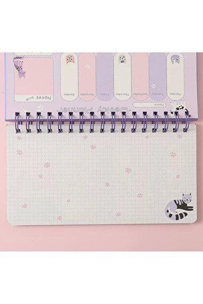 BABUN Pastel Color Cat Colorful Page Ring Binder Horizontal Desktop Weekly Planner Notebook Agenda 52 Weeks