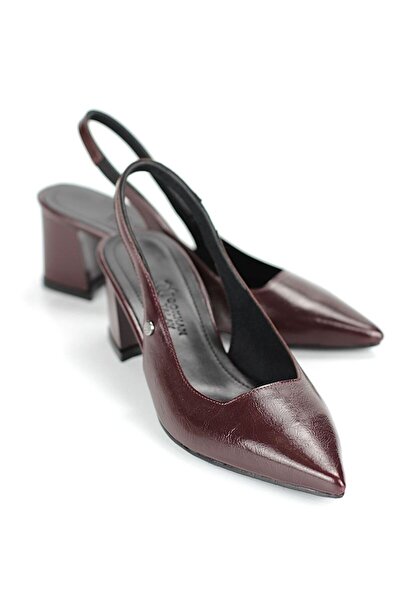 Gökhan Talay حذاء نسائي بكعب سميك من إيليا بنعل مرن ناعم غير قابل للانزلاق (4 سم) من الجلد اللامع باللون الأحمر الداكن مع أربطة مرنة