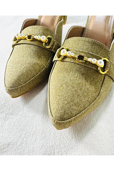 Generic Women’s Block Heel Mules with Pearl Chain – Elegant Slip-On Loafers (Sizes 37–42)