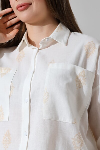 Lir Women's Patterned Flam Half Sleeve Shirt Beige 71429