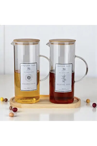 Pembelia Life Bambu Standlı 2’li Borosilikat Cam 1500 ml Büyük Boy Yağdanlık ...