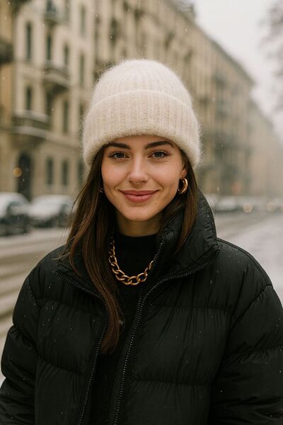 FELLMENS Beretă pentru femei din lână ecru