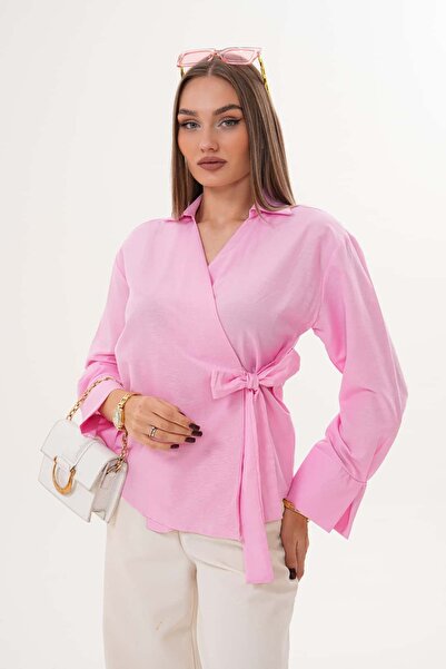Laressi Flat-Front Kimono Shirt with Tie Front