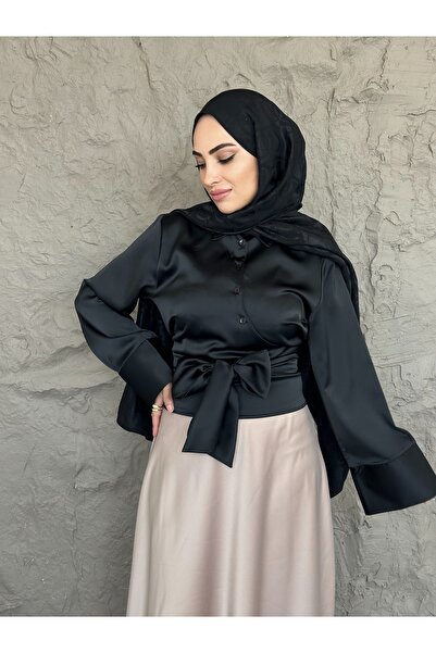 She Olive First Quality Satin Button Front Shirt