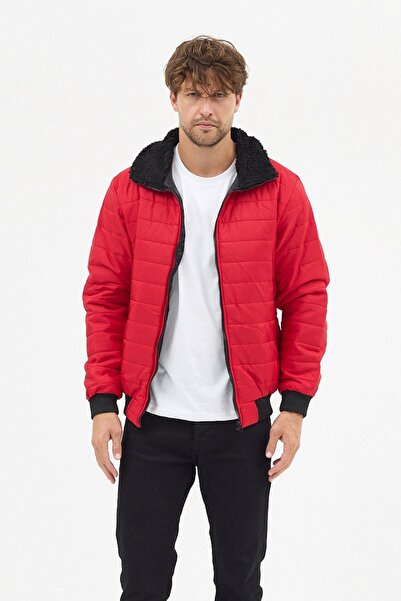 Polo State Men's Polar Collar Quilted Lined Jacket Coat Red
