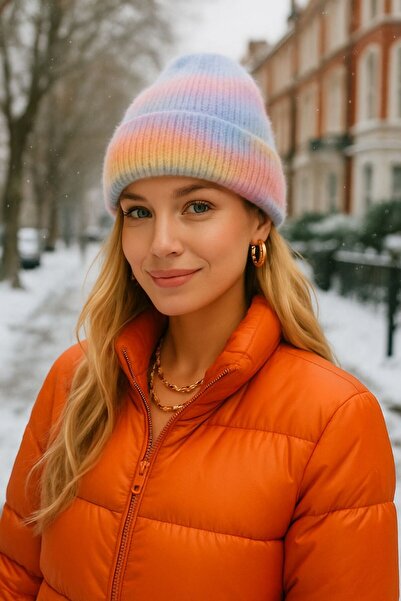 FELLMENS قبعة نسائية برتقالية اللون مع بطانة من الصوف