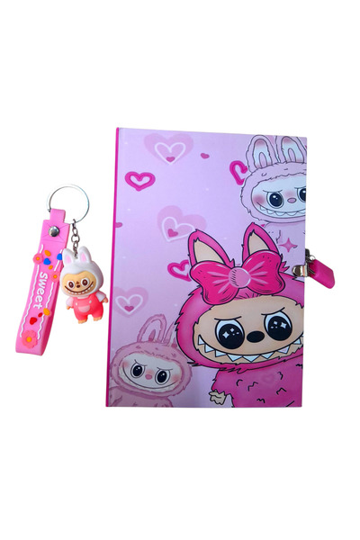 ÇİLEKHOMEAVM Caiet de amintiri comemorativ LABUBU cu caracter închis - breloc din silicon LABUBU