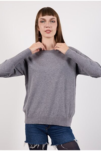 Coşkun GİYİM سترة نسائية بياقة دائرية وأكمام واسعة ولامعة باللون الرمادي 71001