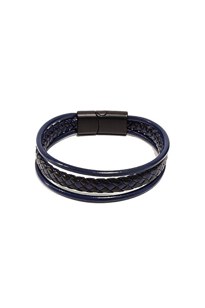 RAVANELLI Men's Knitted Detailed Bracelet – Blue and Black Stylish Design