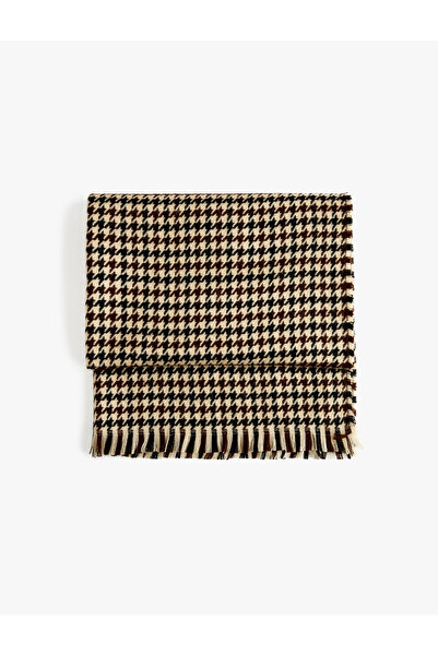 Koton Houndstooth Patterned Tasseled Long Scarf