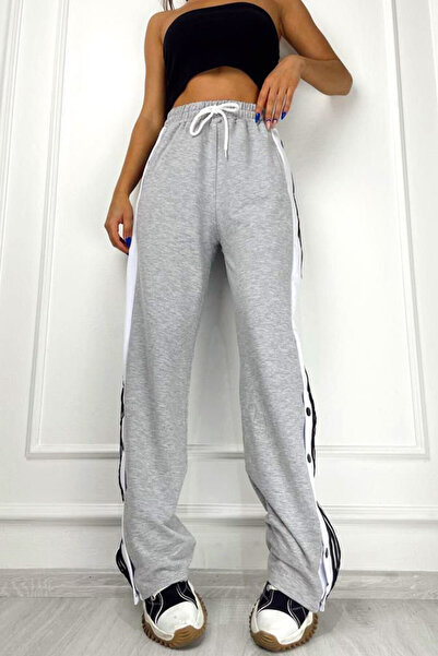 FashionForYou Αθλητικό παντελόνι basket, με πλαϊνά κουμπιά και τσέπες, γκρι