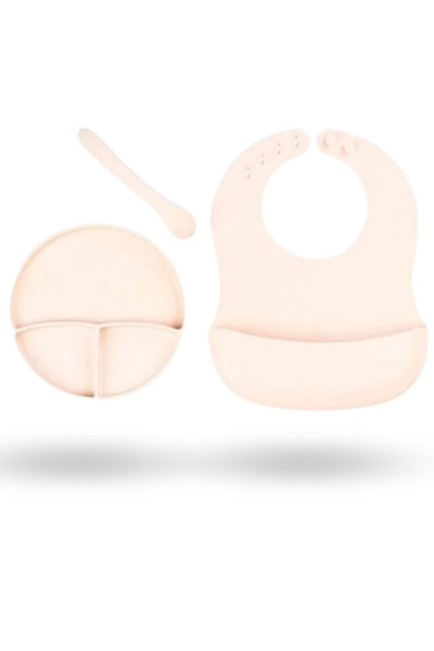 ForWhat طقم طعام مكون من 3 قطع من السيليكون الكريمي مع صحن مفرغ وملعقة لتغذية...