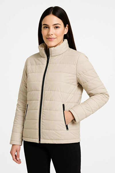 IVORA WEAR Women's Bomber Jacket – Water Repellent Fabric, Quilted Lining, Zipper Closure, Winter – Beige