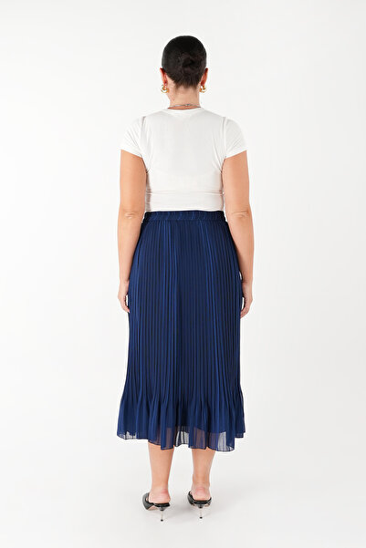 Guzella Kanun Pi̇li̇se Satin Striped Skirt with Ruffle Skirt