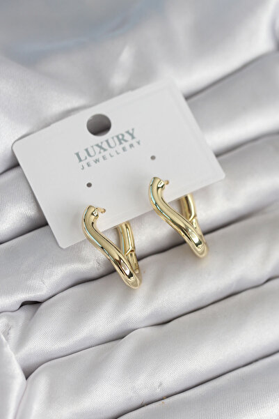 Carmella Gold Color Oblique Hoop Model Brass Women's Earrings Rsrbj34-Esrdns