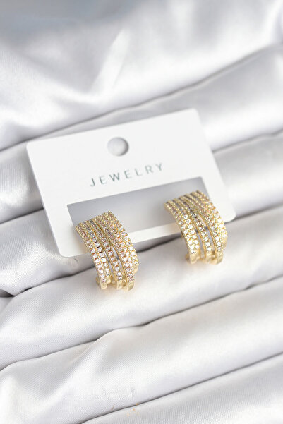 Twin Store أقراط نسائية من النحاس الأصفر موديل زركون ستون ستريب