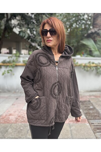 DenizEge Яке с детайли от марля, цвят кафе