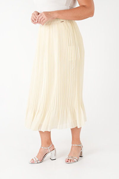 Guzella Kanun Pi̇li̇se Satin Striped Skirt with Ruffle Skirt