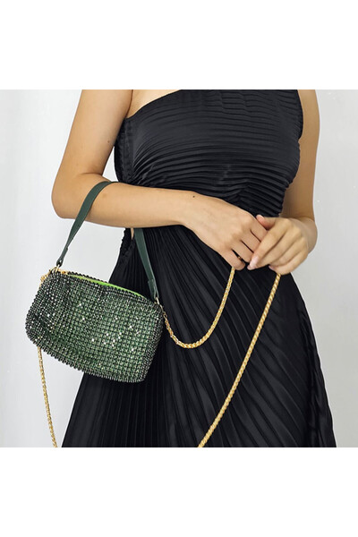 FashionForYou Geantă plic, Sclipici cu pietre semiprețioase, Verde