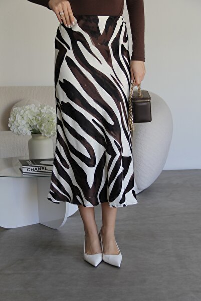 Julidress Кафе-кремава пола с еластичен подгъв, дължина до коляното, от висококачествен сатен