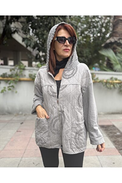 DenizEge Guipure Detail Jacket Stone