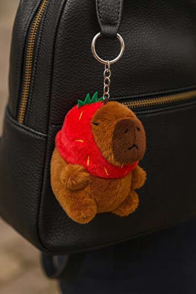 Ahves Sevimli Kahverengi Peluş Anahtarlık – Kırmızı Kapşonlu Oyuncak Figür