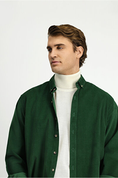 Kiğılı Long Sleeve Regular Fit Sports Buttoned Lapel Cotton Velvet Shirt