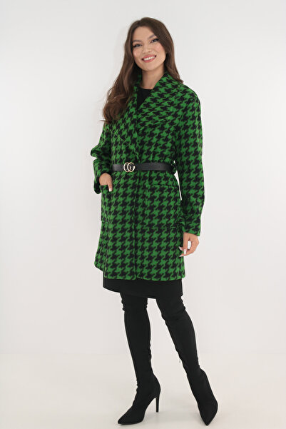 Trend Land Green houndstooth fabric coat