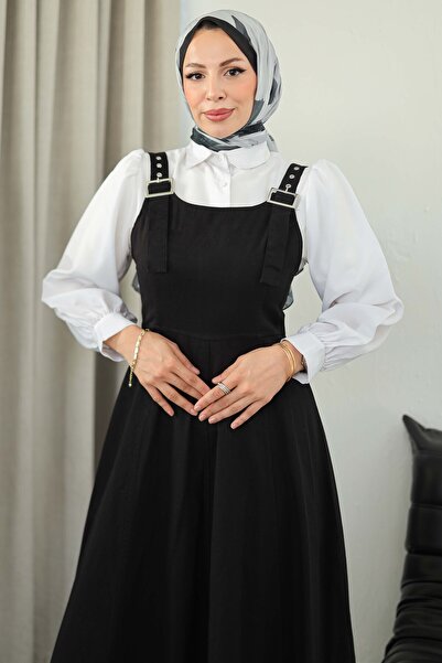 Butik Kemerli Askı Detaylı Gabardin Elbise