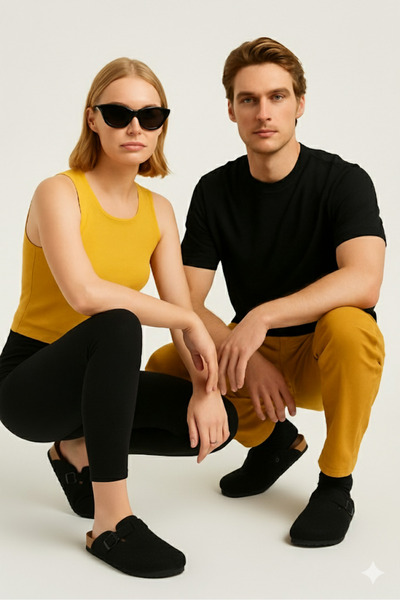 Slazenger Trend Unisex Kadın Erkek Eva Önü Kapalı Keçe Terlik Siyah