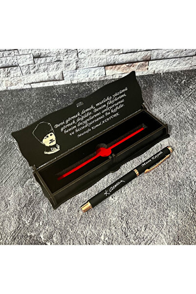 Sanat Hediyelik Öğretmenler Gününe Özel Metal Roller Kalem İsimli + Ahşap kut...