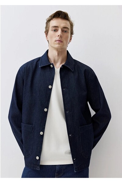 Mavi Erkek Lacivert Çift Cep Gömlek Dark Indigo Jean Gömlek 0211651-85481-Std