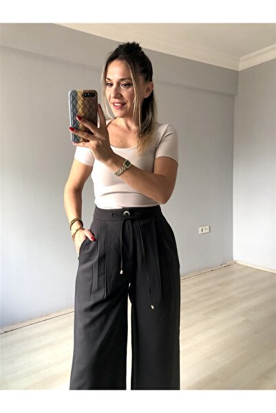 Gözde Tasarım Butik Women's Dark Brown High Waist Loose Wide-Leg Premium Palazzo Polyviscose Fabric Pants