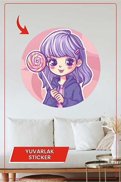 KOSS Dijital Fată drăguță care ține un acadea autocolant rotund Decor de pere...