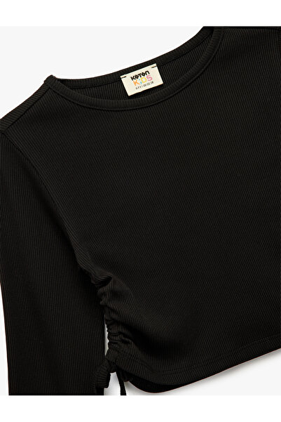 Koton Βαμβακερό μακρυμάνικο μπλουζάκι με λαιμόκοψη και κομμένο μπλουζάκι