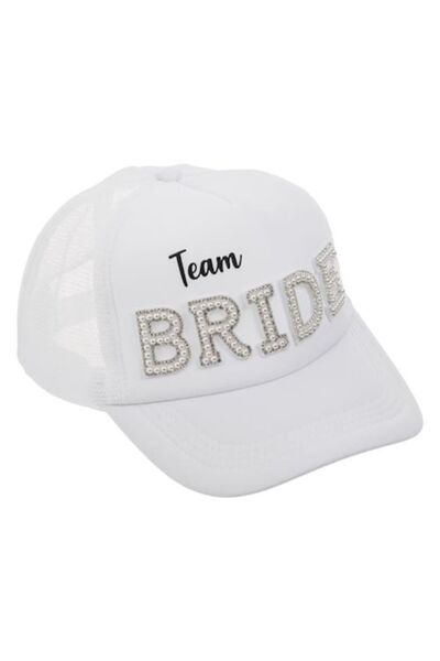 ANTBRO Sapca alba cu imprimeu 'Team Bride' si margele – Accesoriu elegant pen...