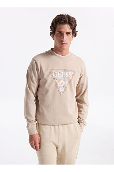 Guess Bisiklet Yaka Bej Erkek Sweatshırt M5YQ05K68I4-G1CA Triangle Erkek Sw