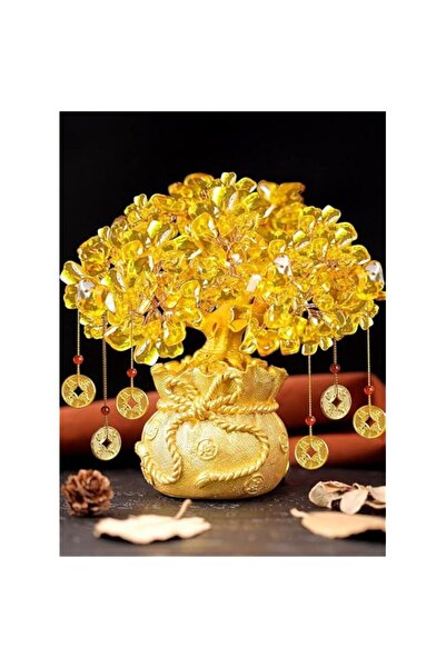 Generic Feng Shui Golden Crystal Money Tree with Dragon Pot Citrine Tree Hang...