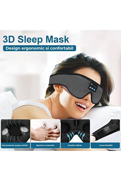 PadForce Sleep Mask with Wireless Headset, Microphone, Bluetooth 5.0, For Sleep, Travel, Adjustable - Gray