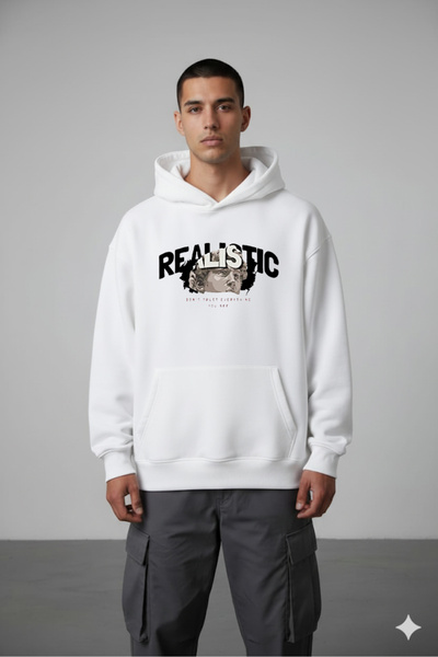 LORVEX Swea unisex supradimensionat cu imprimare frontală realistă tricou