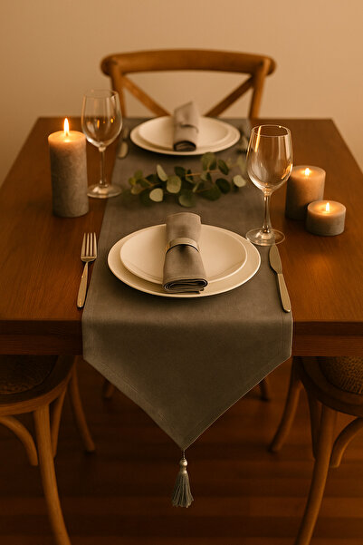 TAKI DERYASI Luxury Runner Tablecloth Rustic Chic Tassels Decorative Table Cover 35X150 cm