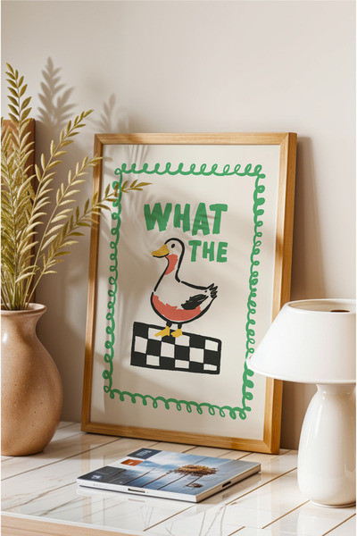 MIOVI Ahşap Çerçeveli “What The Duck” Poster – Eğlenceli Pop Art Duvar Dekoru