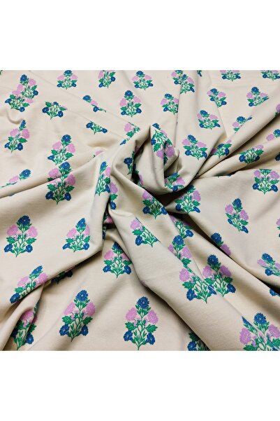 SARE NEHİR Beige Color Floral Cotton 2 Yarn