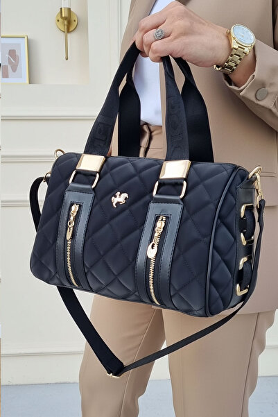 POLO CLUB Geantă de mână și de umăr pentru femei, model cilindru cu model Kaptione, cu curea lungă încrucișată (31x22 CM)