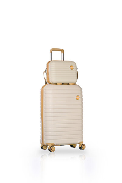 GROUND Vanille Gar Orta Boy Valiz + Makyaj Çantası Kemik Gold - 10663