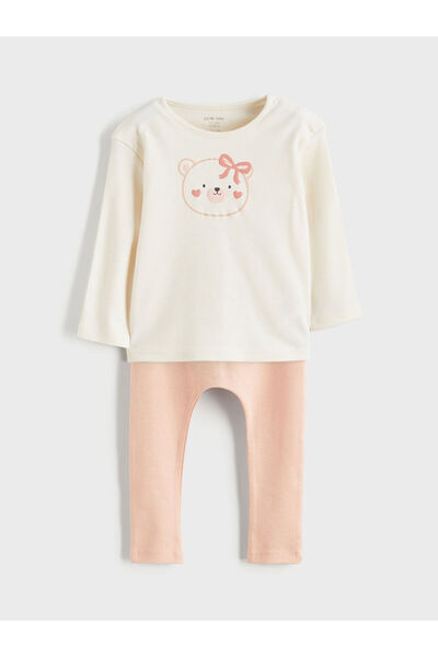 LC Waikiki Set de tricou piese pentru fetiță Ecru Swea și pantaloni de trening