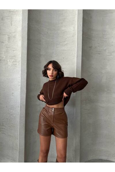 AYLFARWEAR Bel Lastikli Deri Şort
